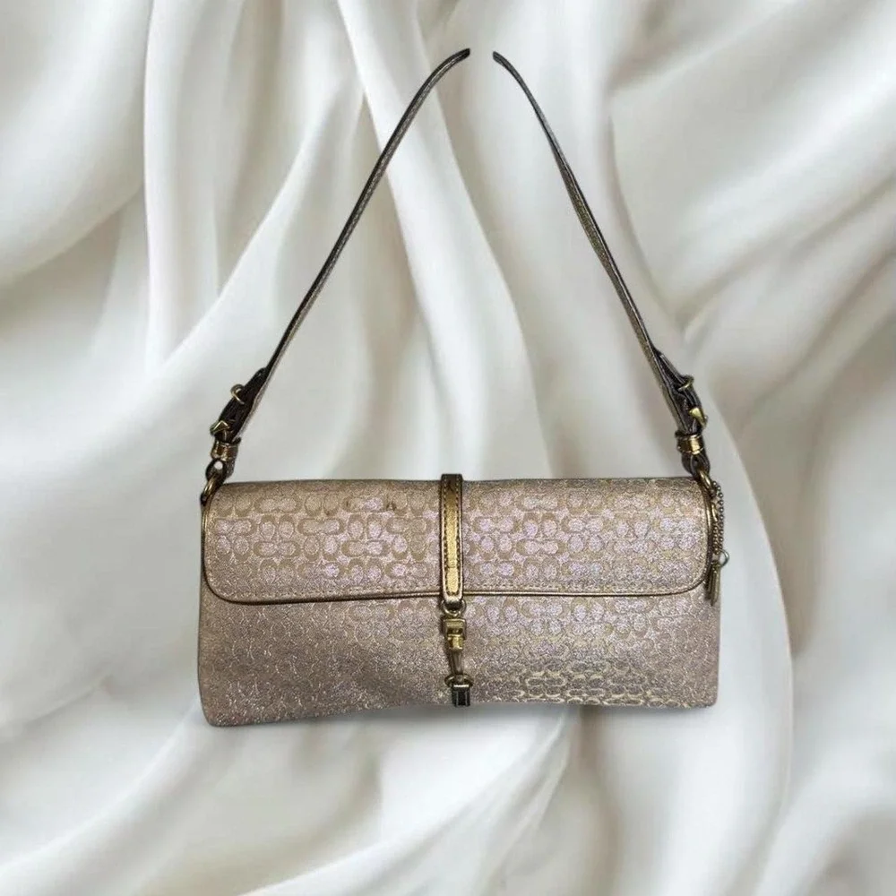 Coach 2003 Hamptons Shimmer Optic gold‎ Signature Demi Shoulder Bag y2k vintag